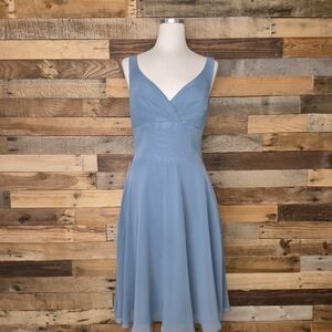 Azazie Blue Sleeveless Dress V Neck Womens Size 6 Prom Bridesmaid Wedding NWT